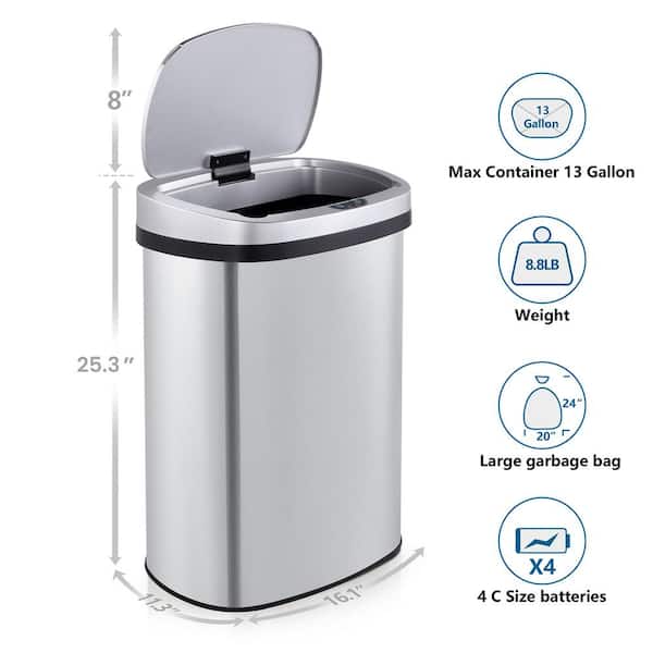  13 Gallon Trash Can Kitchen Trash Can, Motion Sensor Trash Can  13 Gallon Tall Kitchen Waste Bins Trash Bins, Kitchen Garbage Can 13 Gallon  Automatic Trash Can with Lid Stainless Steel