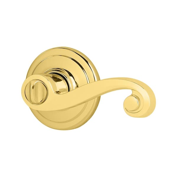 Kwikset Lido Polished Brass Privacy Bed/Bath Door Handle Featuring