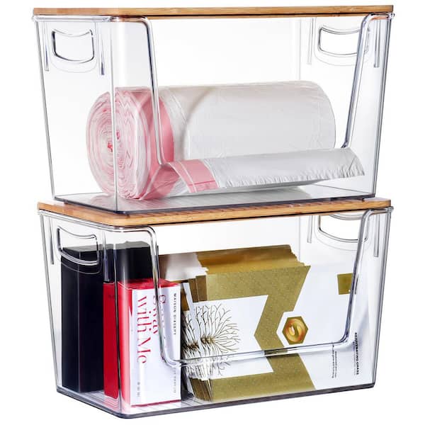 Afoxsos Natural Bamboo 12 in. x 7 in. Plastic Stackable Storage