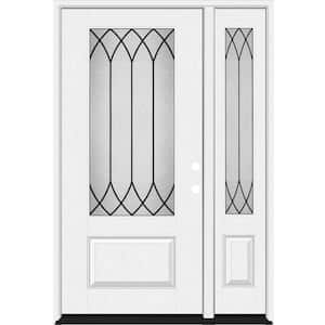 Regency 53 in. x 80 in. 3/4 Lite Spire Decorative Glass LHIS White Unfinished Fiberglass Prehung Front Door w/14 in. SL