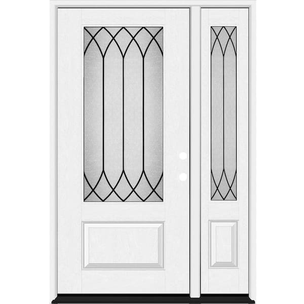 Steves & Sons Regency 53 in. x 80 in. 3/4 Lite Spire Decorative Glass LHIS White Unfinished Fiberglass Prehung Front Door w/14 in. SL