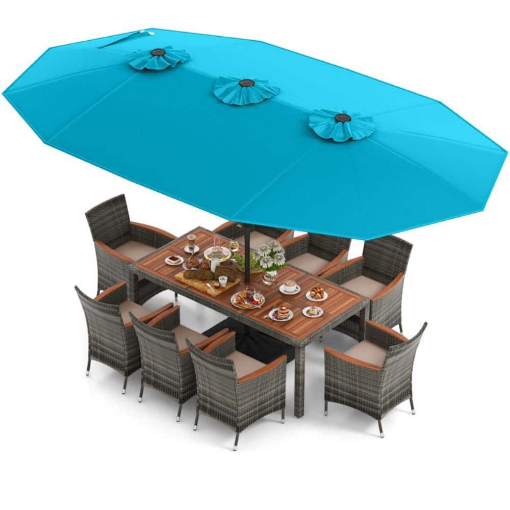 10-Piece Rattan Wicker Outdoor Dining Set with 15 ft. Double-Sided Patio Turquoise Umbrella and Beige Cushions price history on PriceWatchPro
