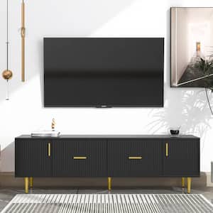 Minimalist Style Black TV Stand Fits TVs up to 75 in. with Storage Drawers and Cabinets
