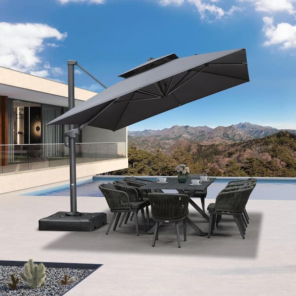 PURPLE LEAF 10 ft. x 13 ft. Double Top Outdoor Aluminum 360° Rotation Cantilever Patio Umbrella in Gray