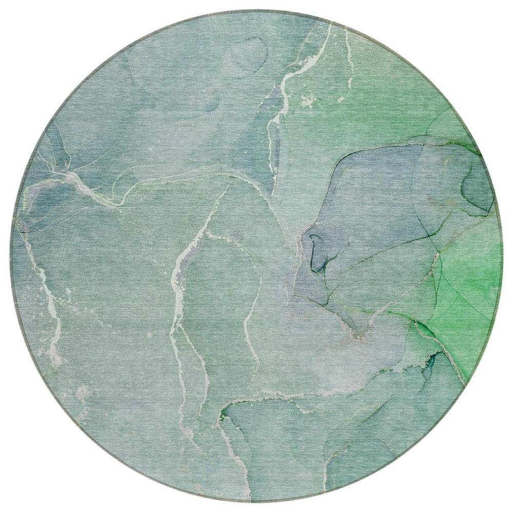 Teal 8 ft. Round Abstract Indoor / Outdoor Area Rug price history on PriceWatchPro