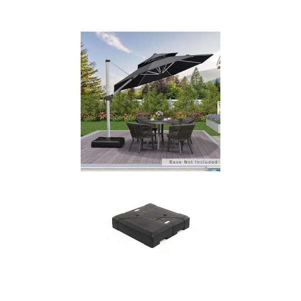 10 ft. Octagon Gray Cantilever Umbrella and 220 lbs. Black Umbrella Base