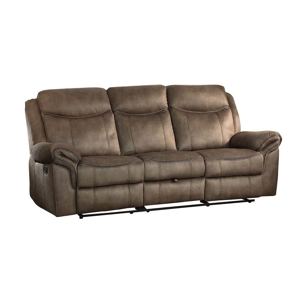 Brown Faux Leather Reclining Sofa with Storage and Cup Holders
