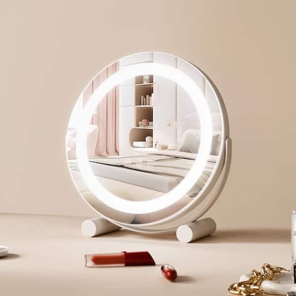 White 3.9 in. W x 12.6 in. H Modern Round Steel Vanity Mirror, 12 in., 3 Modes, 5X Magnification, Smart Touch Control