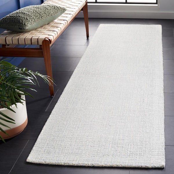 Abstract 2 ft. x 14 ft. Light Gray/Ivory Speckled Runner Rug