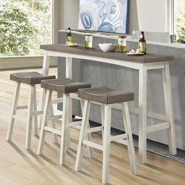 Lazzara Oxton 4-Piece White and Coffee Finish Wood Top Pub Height
