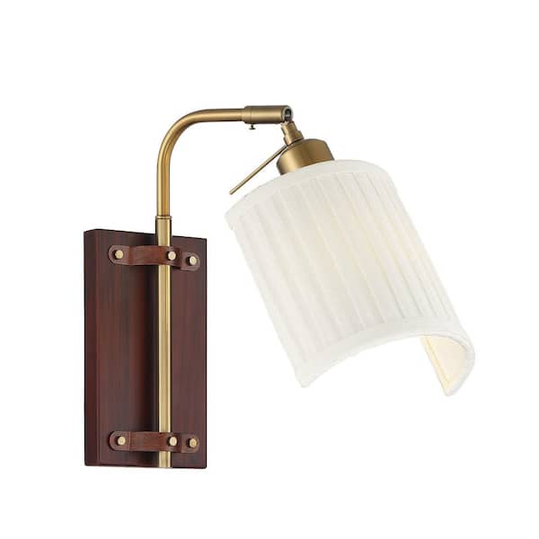 TUXEDO PARK LIGHTING 7 in. W x 12 in. H 1-Light Redwood and Natural Brass Wall Sconce with Adjustable Shade