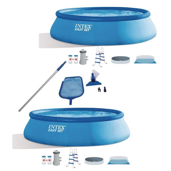 Intex Inflatable Above Ground Swimming Pool (2-Pack) Bundled with Maintenance Kit, Round