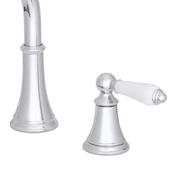 Pfister Courant in. Widespread 2-Handle Bathroom Faucet in Polished Chrome  with White Handles LF-049-COPC The Home Depot
