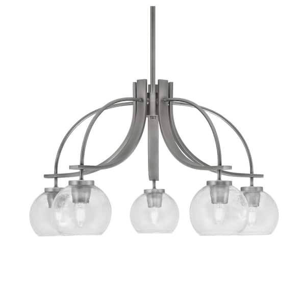 Unbranded Olympia 15.5 in. 5-Light Graphite Downlight Chandelier 5 in. Clear Bubble Glass Shade