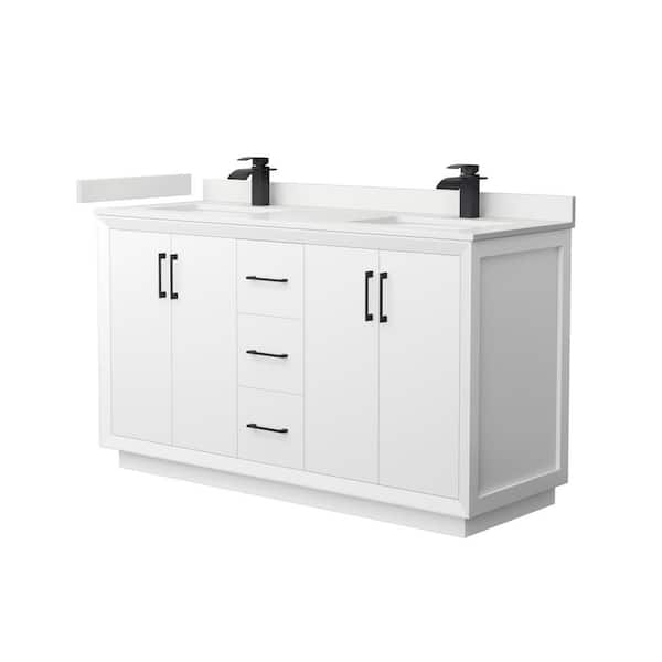 Wyndham Collection Strada 60 in. W x 22 in. D x 35 in. H Double Bath Vanity in White with White Quartz Top