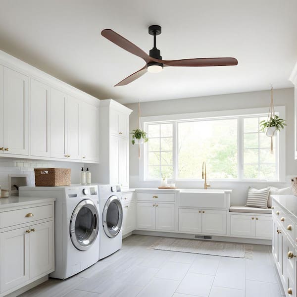 72 in. LED Indoor Modern Style Downrod Black Walnut Ceiling Fan with Light Kit, Downrod, Solid Wood Fan Blade