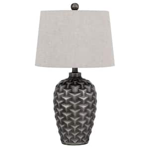 25 in. Silver Metallic Standard Light Bulb Urn Bedside Table Lamp