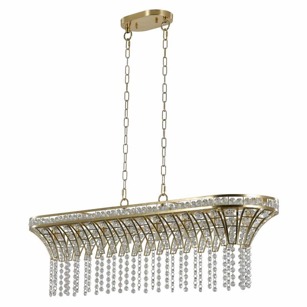 8 Light Gold Modern Crystal Linear Chandelier with Cascading Beads Adjustable Height for Dining Room, Living Room Foyer price history on PriceWatchPro