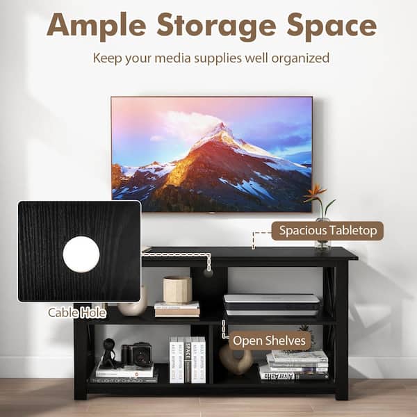 FORCLOVER Black 3-Tier Wood TV Stand Fits TVs up to 55 in