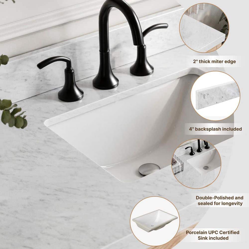 Cambridge 72'' Oak Double Bathroom Vanity with Carrara Marble Top