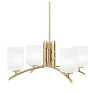 Siena 26 in. 4-Light New Age Brass Chandelier with 3.5 in. Square White Marble Glass Shade, No Bulbs Included