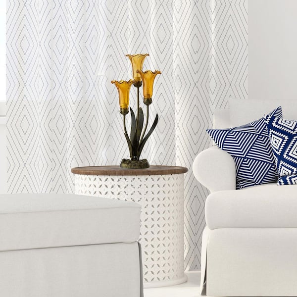 River of Goods Flora 21.5 in. Brushed Bronze Metal Table Lamp with Amber Glass Bell Shades