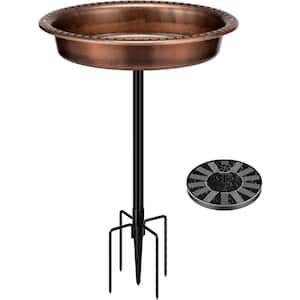 Oval Polyresin Bronze Garden Birdbath with Metal Stake and Solar Powered Round Fountain