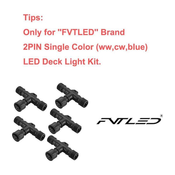 5-Pack 2 Pin T-Connector Waterproof for Single Color LED Deck