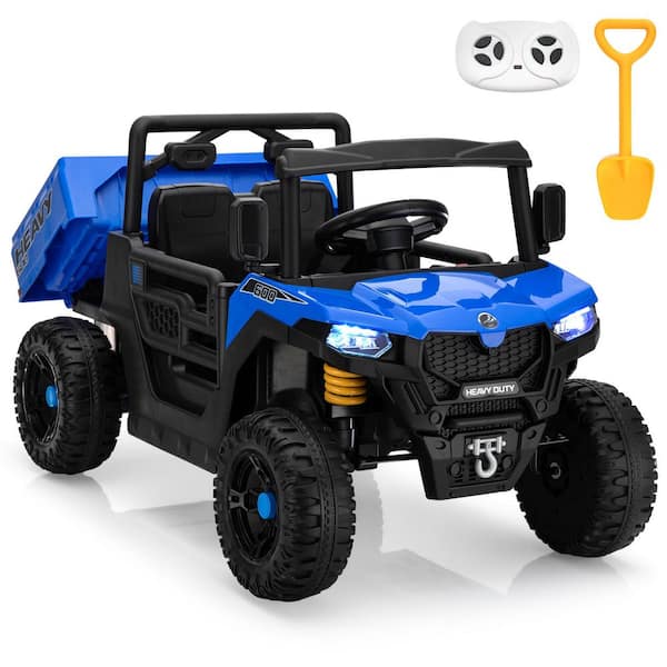 12V Kids Ride On Dump Truck with Remote Control, Electric Construction Vehicle with Working Dump Bed Trailer