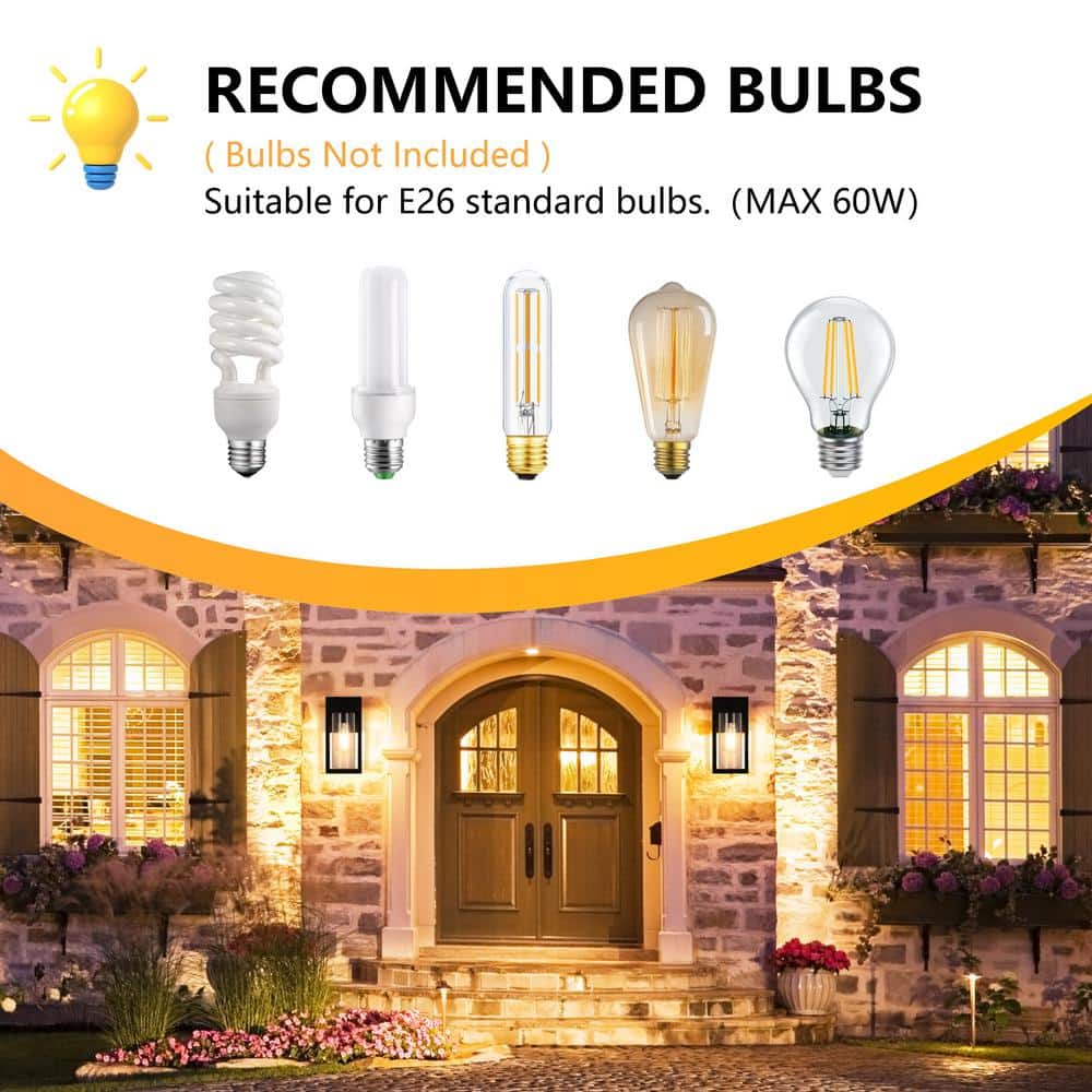 9-Inch Black Modern Outdoor Wall Lantern Sconce with Clear Glass, 2-Pack