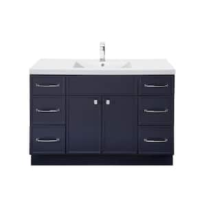 Manhattan 48 in. W x 21 in. D x 36in. H S/Sink Freestanding Bath Vanity in Blue with White Cultured Marble Top in White