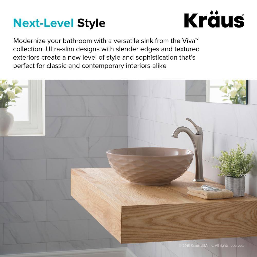 Beige Round Ceramic Vessel Sink with Ultra-Slim Edges