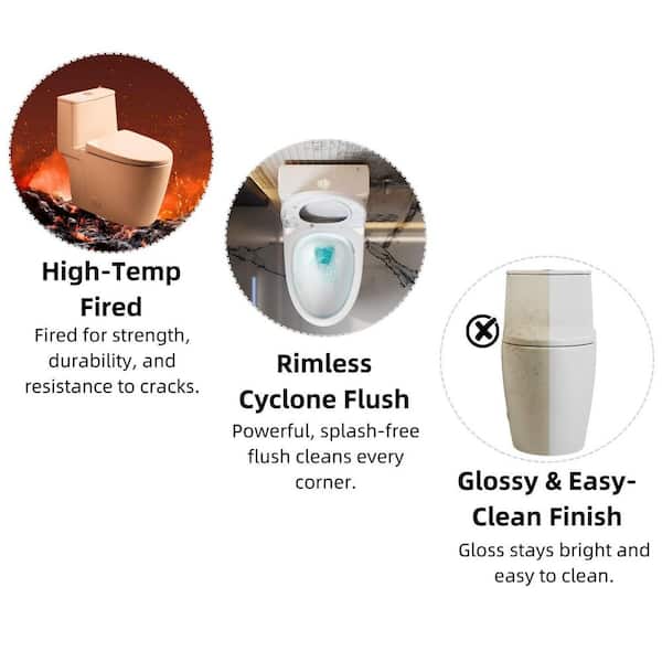 1-Piece Toilet 17.3 in ADA Comfort Height, Elongated White Toilet Bowl, 1.0/1.28 GPF Rimless Cyclone Dual Flush