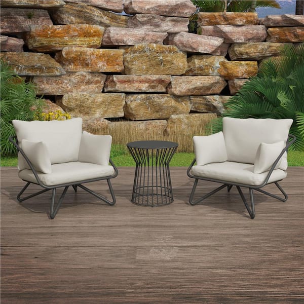 Cosco Novogratz Poolside Gossip Collection Teddi 3-Piece Metal Patio Conversation Set with Gray Cushions