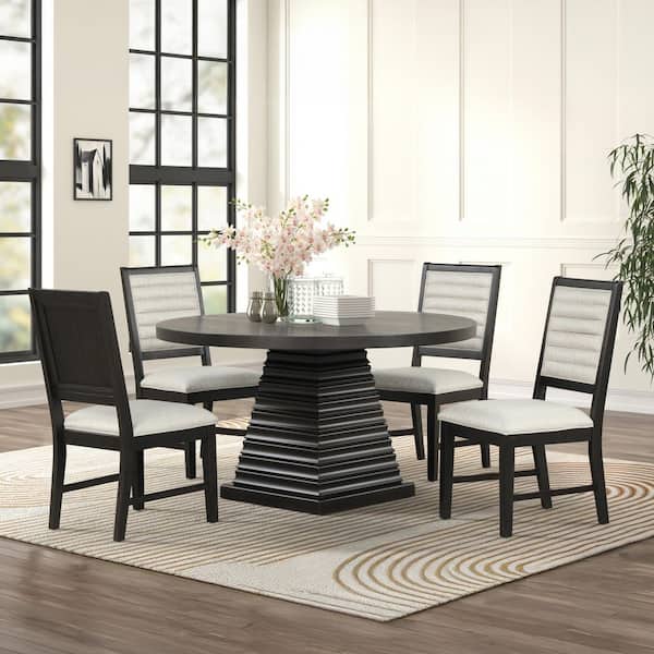 New Classic Furniture Plateau 5-Piece Round Rustic Espresso Wood Top Dining Set Seats 4