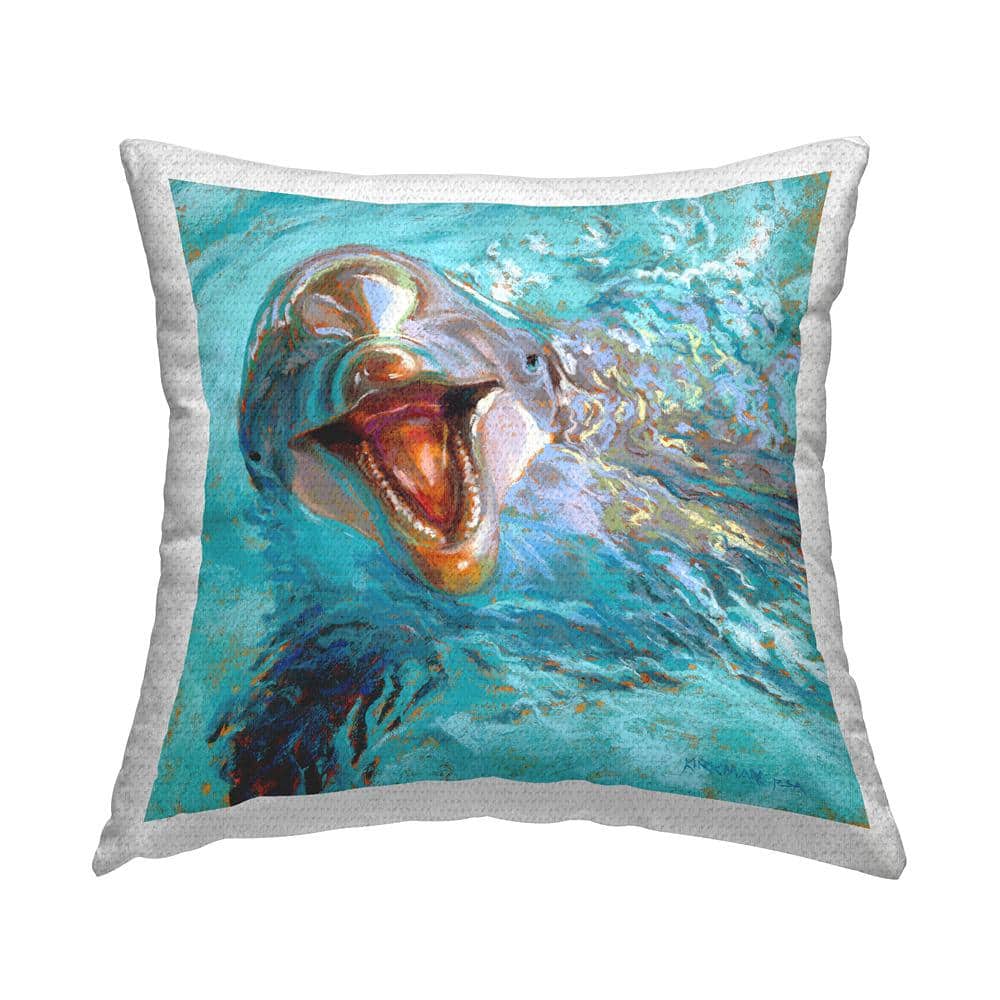 Happy Dolphin Sea Life Portrait Blue Square Outdoor Throw Pillow price history on PriceWatchPro