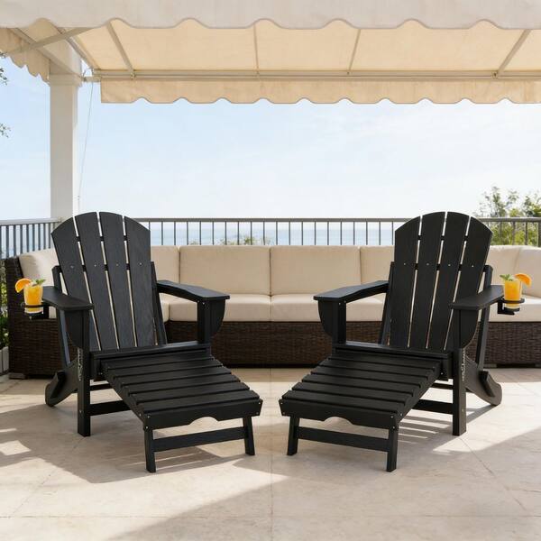 VAMOP Black Plastic Folding Adirondack Chair with Hidden Footrest