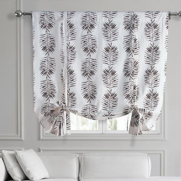 Sago Nut Brown Gray Printed Cotton 46 in. W x 63 in. L Room Darkening Rod Pocket Tie-Up Window Shade (1 Panel)