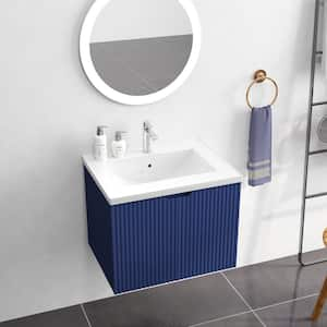 23.62 in. W x 17.72 in. D x 18.7 in. H Floating Wall Mounted Bath Vanity in Blue with White Porcelain Top