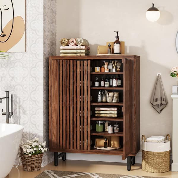 Ahlivia Brown Wood 33.46 in. Buffet Cabinet Sideboard, Simplify Freestanding Storage Cabinet with Adjustable Shelves