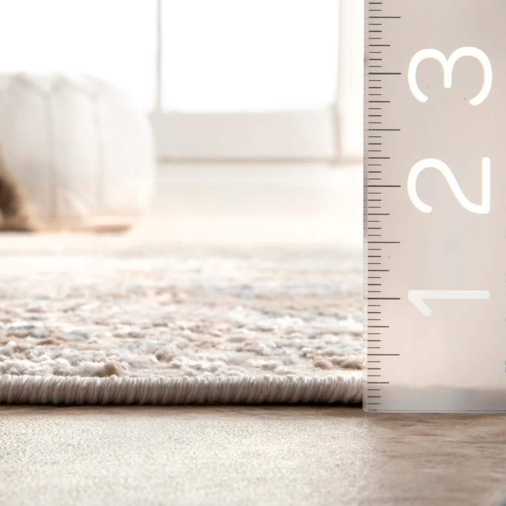 Silver and Beige Oriental Synthetic 4' x 6' Area Rug