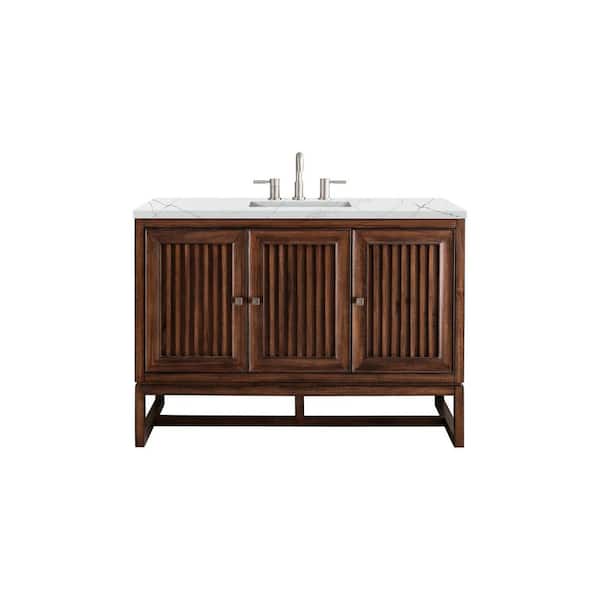 James Martin Vanities Athens 48 in. W x 23.5 in. D x 34.5 in. H Bathroom Vanity in Mid Century Acacia with Ethereal Noctis Quartz Top