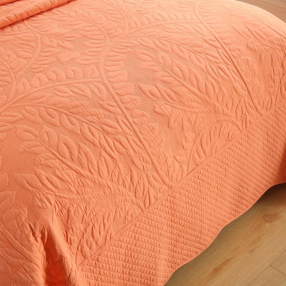 Salmon Cotton Embroidered Queen Size Quilt Bedspread Set