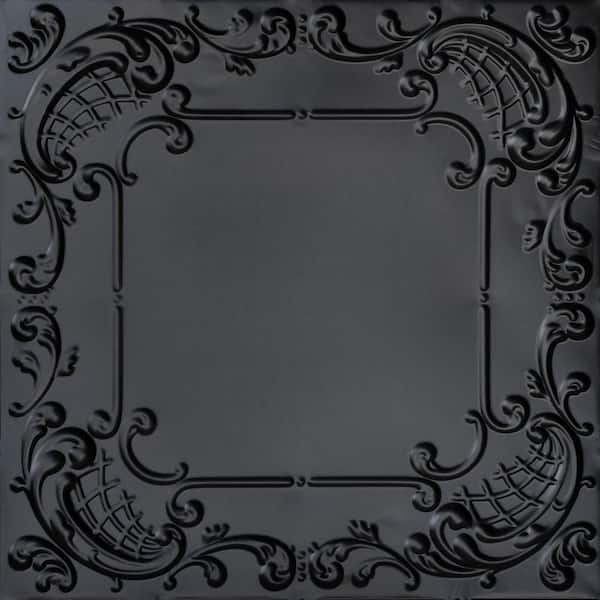 FROM PLAIN TO BEAUTIFUL IN HOURS Baby's Breath Satin Black 2 ft. x 2 ft. Decorative Nail Up Tin Ceiling Tile (48 sq. ft./case)