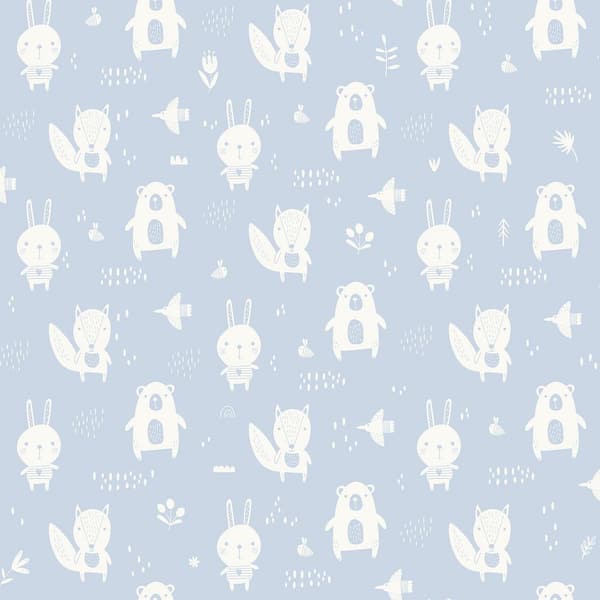 Little Animal Friends Blue Wallpaper Sample