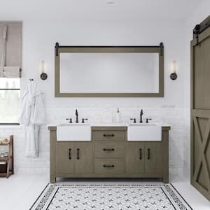 Paisley 72 in. W x 22 in. D Vanity in Grizzle Gray with Marble Vanity Top in White with White Basin, Faucet and Mirror