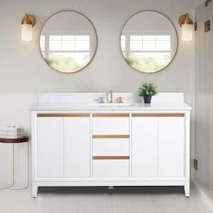 60 in. W x 22 in. D x 34 in. H Single Sink Bathroom Vanity in White with Engineered Marble Top