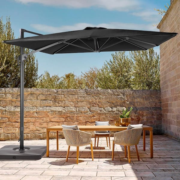 JOYESERY 11.5 ft. x 9 ft. Outdoor Rectangular Cantilever Patio Umbrella, Solution-Dyed Fabric Aluminum Frame in Black