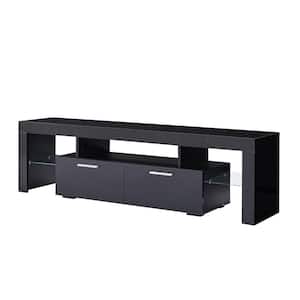 63 in. Black Modern TV Stand with LED Lights and 2-Storage Drawers Fits TV's up to 65 in