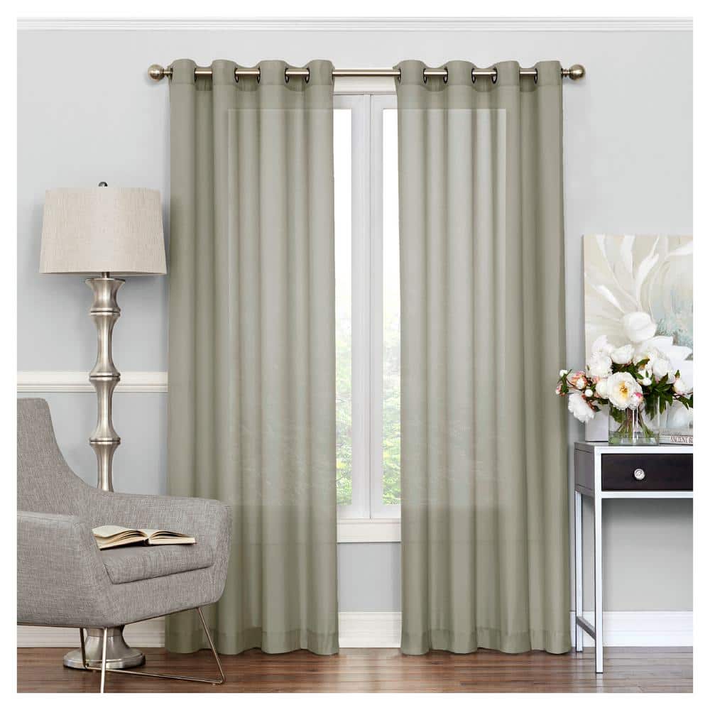 Sage Green Light Filtering Sheer Grommet Top Drapes, 52x63